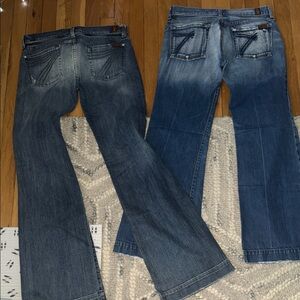 Two-Pair Women's 7 Blue Denim Jeans - Faded & Distressed Wash